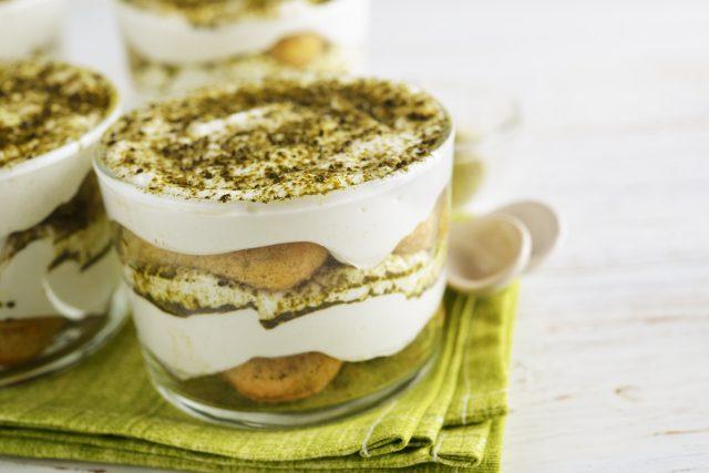 Tiramisu,With,Matcha,Green,Tea,On,A,White,Background