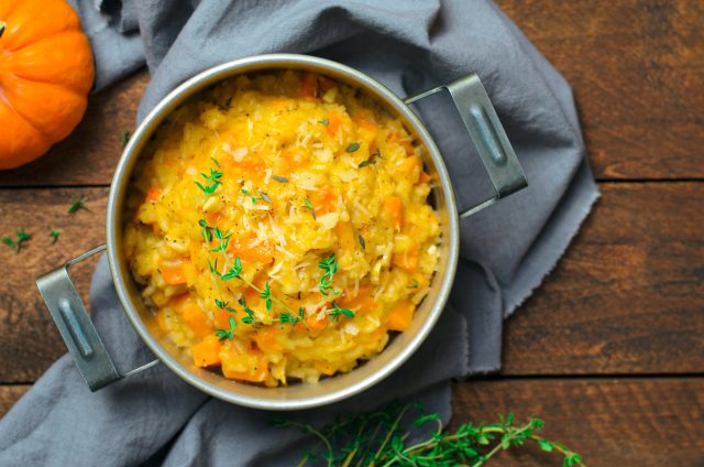 Delicious,Pumpkin,Risotto,With,Thyme,And,Parmesan,In,A,Vintage