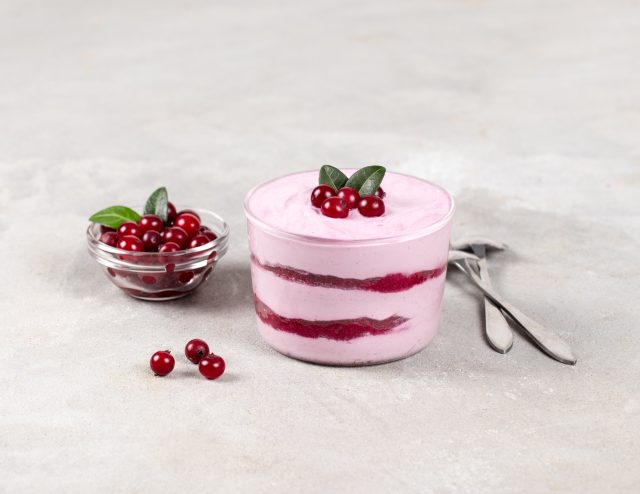 Cranberry,Creamy,Cheese,Dessert,Tiramisu,In,A,Cup,On,A