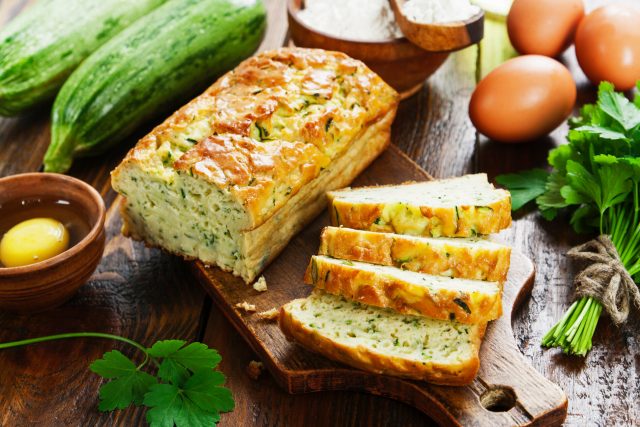 Unsweetened,Zucchini,Cake,On,Wooden,Table