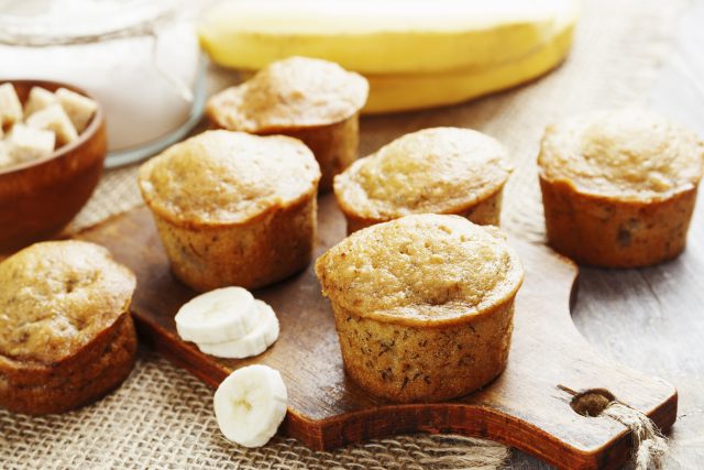 Homemade,Banana,Muffins,On,The,Wooden,Table