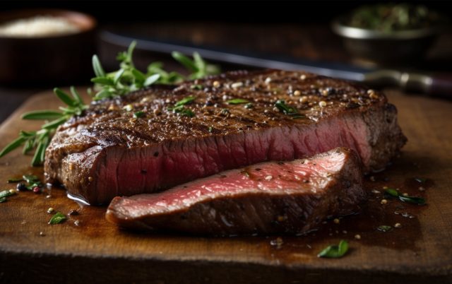 A,Steak,On,A,Cutting,Board,With,Herbs,And,Spices